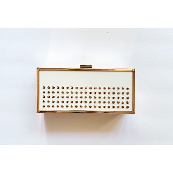 La regale white and gold studded box clutch
